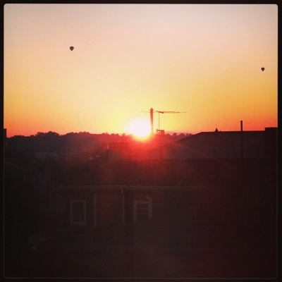 Sunrise over Melbourne from my hospital room - with hot air balloons floating by