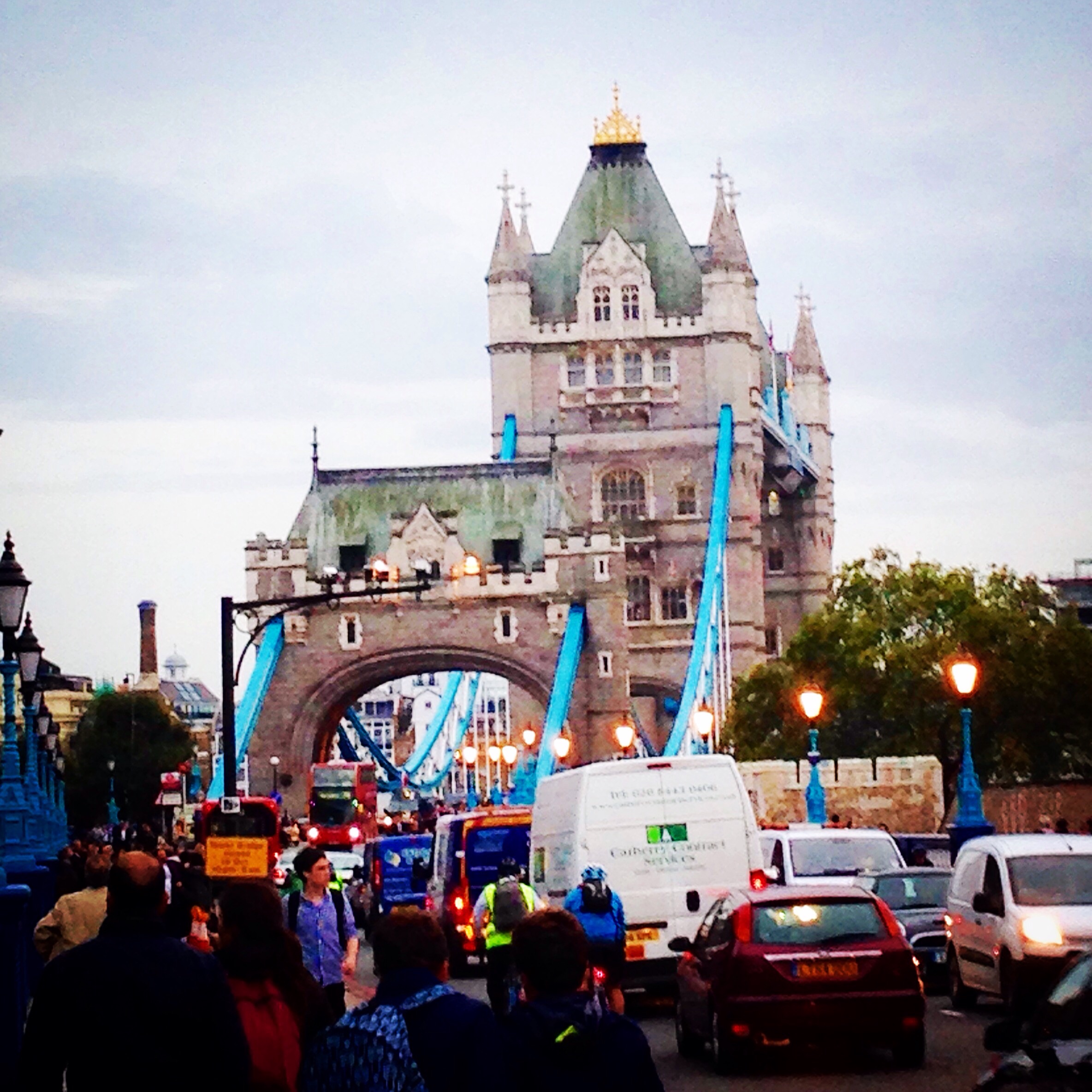 Busy road over Tower Bridge in London