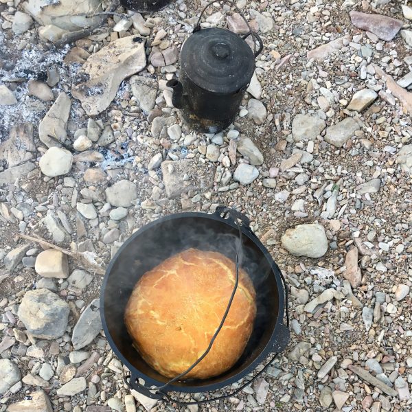 Damper and billy tea cooked over the campfire in Outback Australia