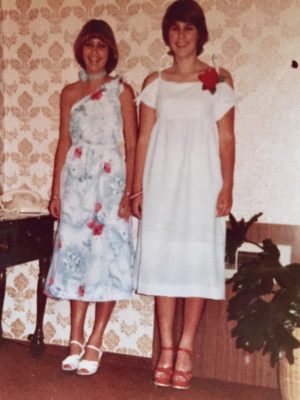 Wearing the lovely dresses our mother had made us. This blue dress is what I was wearing the night of the accident.