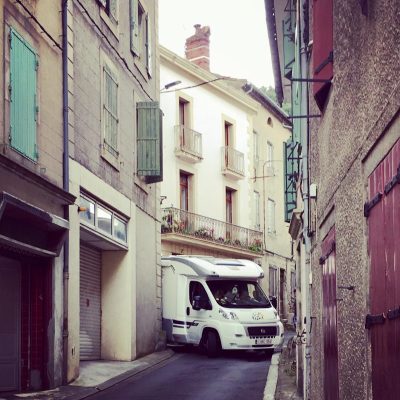 Van stuck in narrow lane in Mazamet France