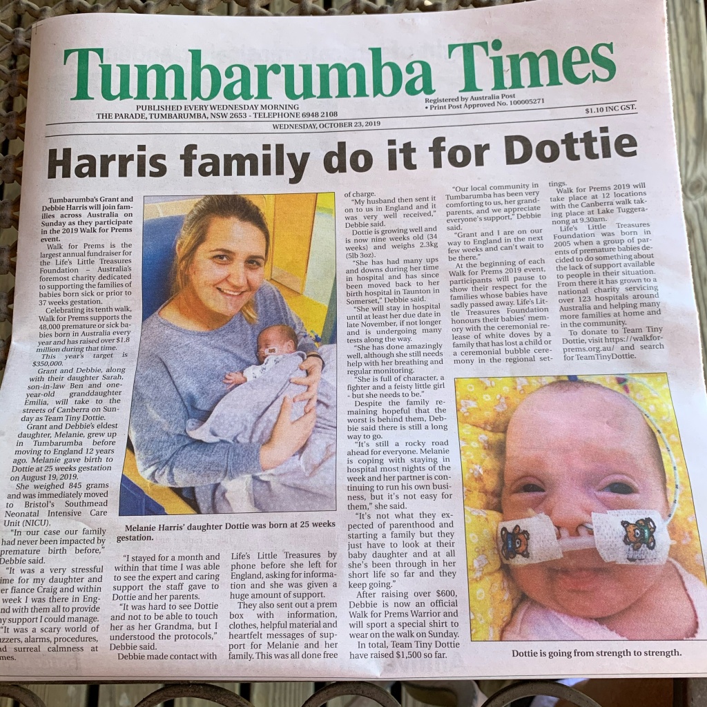 Dottie on front page of local paper