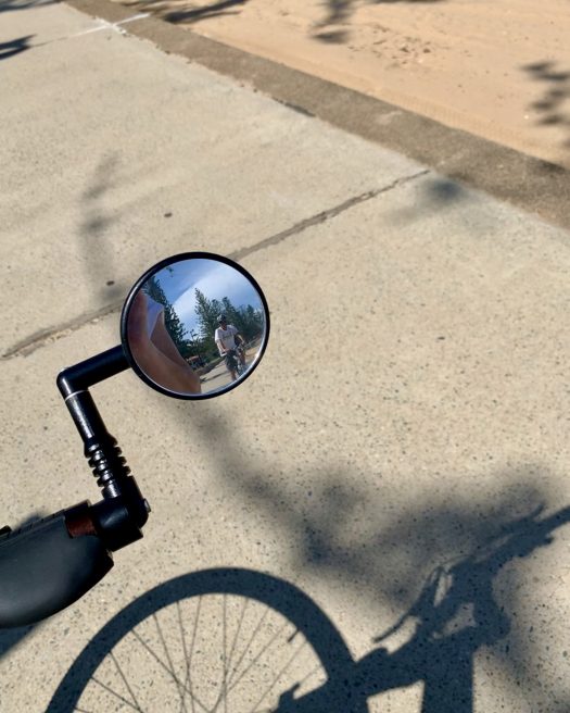 near and far bike mirror shot