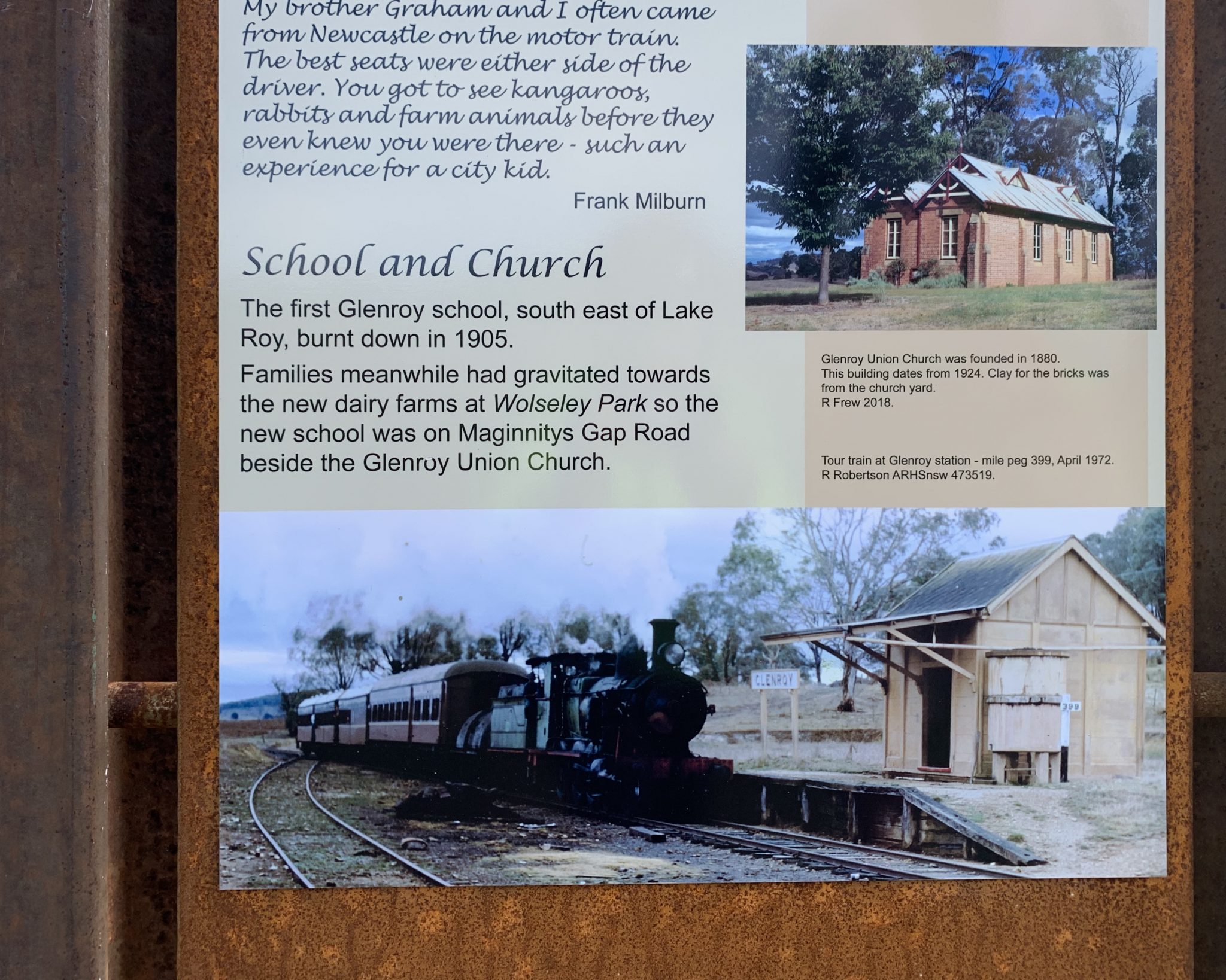History board at Glenroy on rail trail