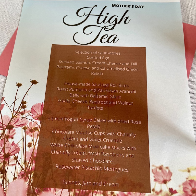 High Tea menu